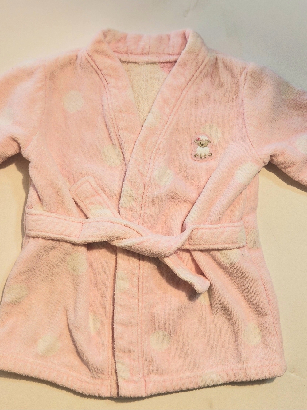💜Baby Girl's Little Lamb Hooded Terry Pink Polka Dot Robe Size: 0-9 Month